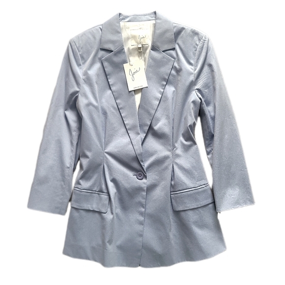 Joie NWT 🏷️ "Nian" Fitted Blue Chambray Oxford Cotton Blazer Pockets Jacket 4 - Picture 5 of 16